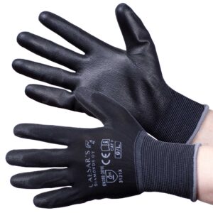 Polyester 13g asentajankäsine PU kämmenellä, musta, pari