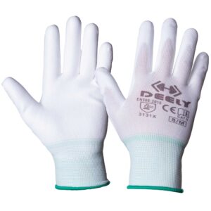 Polyester 13g asentajankäsine PU kämmenellä, valkoinen, pari